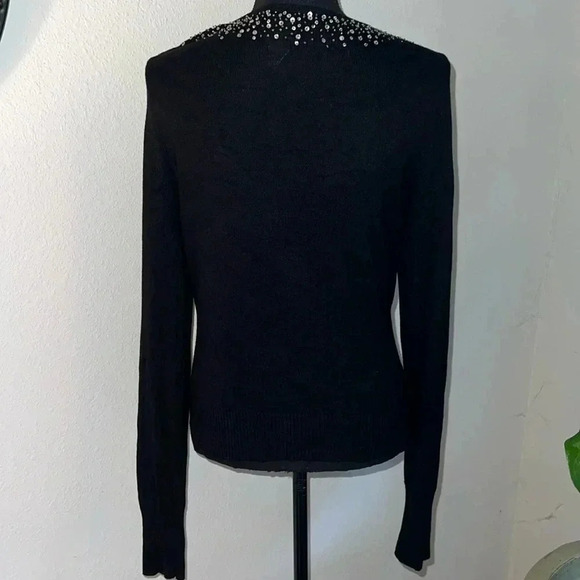 Garnet Hill Women’s Black Silk Cashmere Blend Sequin Collar Cardigan Large - Picture 5 of 13